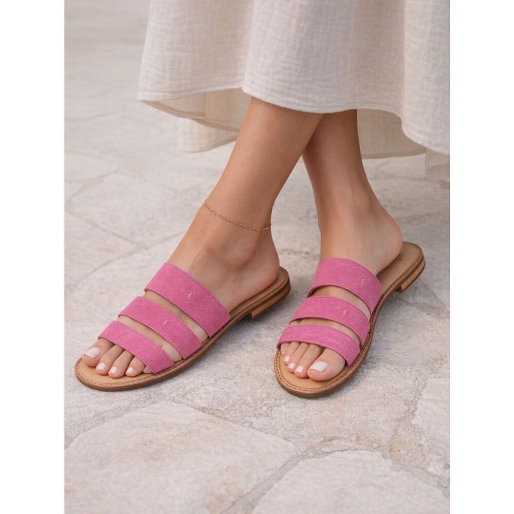 Frye Evie Pink Suede Slides size 8.5